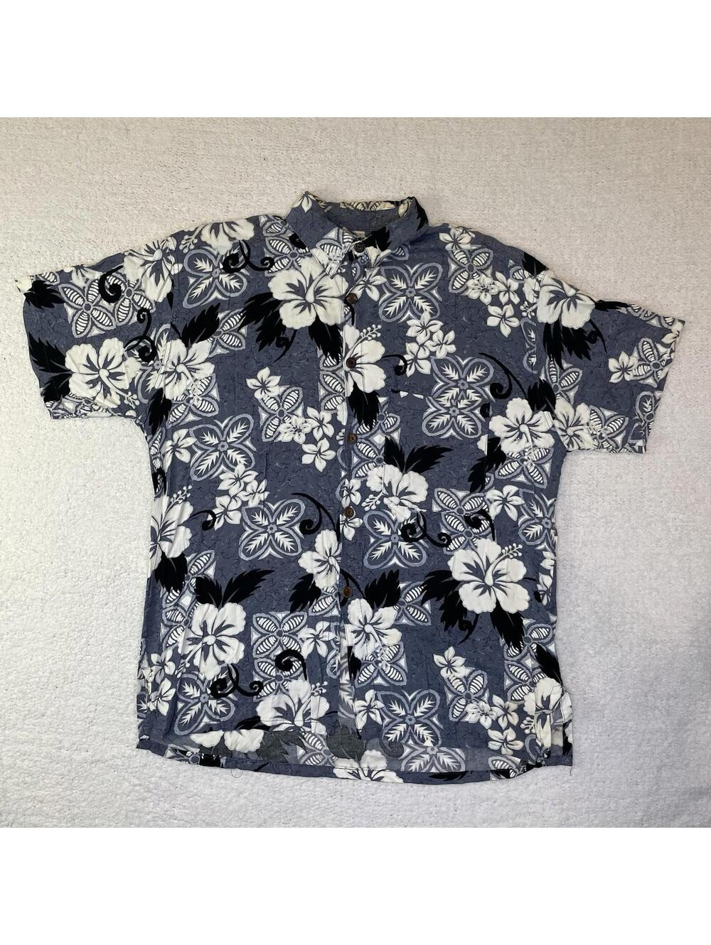 Vintage Men’s Blue Sky Apparel L HAWAIIAN SHIRT Blue Floral Pattern. Button Up